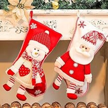 Christmas Stockings, 18" Large Wool Premium Christmas Stockings 3D Santa, Reindeer Xmas Character for Family Holiday Christmas Party Decorations, Christmas Sack Gift Stockings for Tree Ornament Decor