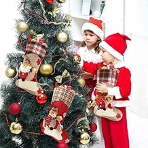Christmas Stocking 3 Pack Xmas Stocking Classic Large Santa, Snowman,Reindeer,Xmas Character Christmas Tree Decorations Xmas Decorations for Family Holiday ChristmasTree Decorations Stockings