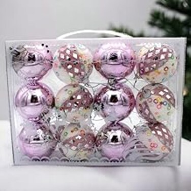 Festive Lights Fuzzy Pink, Purple &amp; Gold Christmas Ornaments &ndash; Pack of 12 Soft Decorations for Cozy Holiday Decor