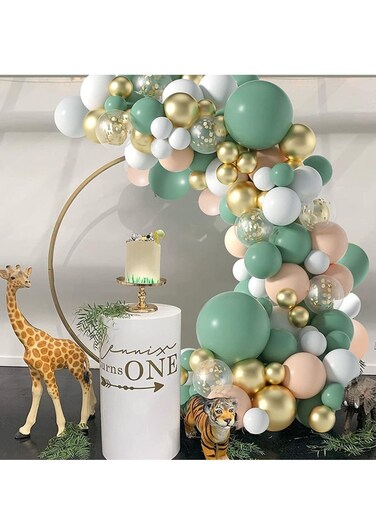 117 pcs Sage Green Balloon Garland Arch Kit with White Gold Confetti Latex Balloons and Retro Green Balloon Set for Wedding Birthday Balloons Baby Shower Engagement Decorations