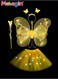 4 PCS LED Glowing Butterfly Wings Back Decoration with 1 Headband 1 Skirt 1 Fairy Stick for Little Girl, Light Up Luminous Costume for Party Photo Prop Party Favor Yellow
