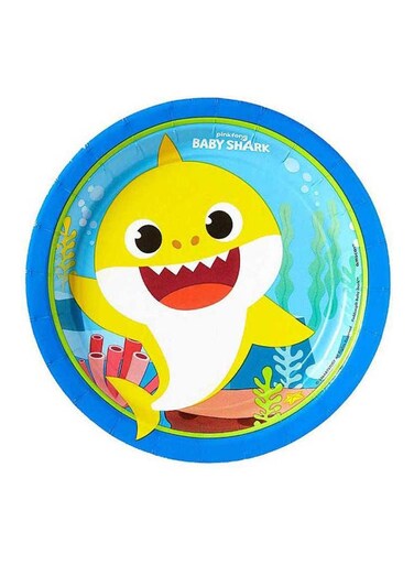8 Pieces Baby Shark Round Paper Plates Kids Birthday Party Tableware, Party Supplies