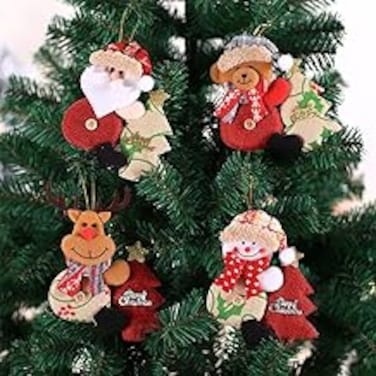 4pcs Christmas Tree Ornaments - Hanging Fabric Decorations With Hooks, Christmas Decorations For Home &amp; Office