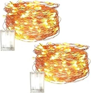 [2 Pack] Fairy Christmas Diwali Lights Battery Operated, 10M/33ft/100 LED Warm White String Light, Waterproof Battery Case, Indoor Lights for Xmas Tree Wedding,Party Events Garden Spring Decoration