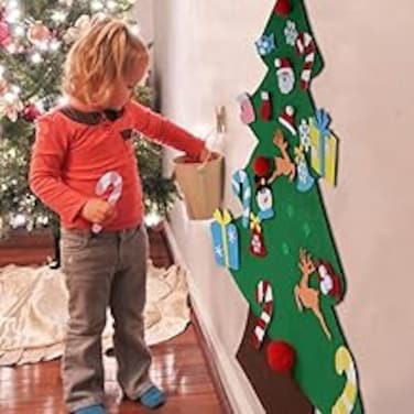 Christmas Felt Christmas Tree Set with Led String Light, 3.2ft Wall Hanging DIY Xmas Decorations Tree with Detachable Ornaments Snowman Christmas Decorations New Year Gift for Kids Boys and Girls Home