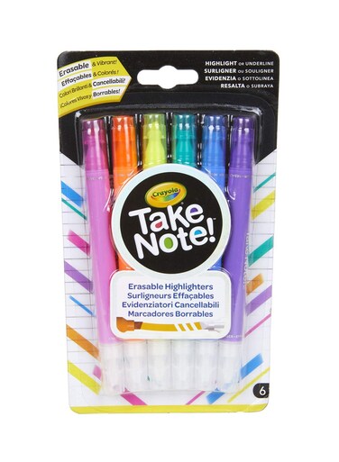 6 Ct. Take Note Erasable Highlighters
