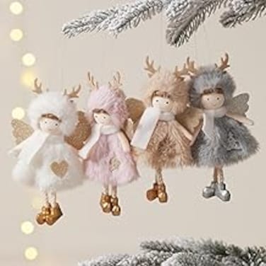 4 Pcs Beautiful Christmas Decoration, Elk Angel Doll Pendant, Christmas tree decorations, for Christmas Valentine Birthday Party (Colour Variety)