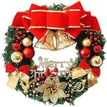 Christmas Wreath 30cm Christmas Large Wreath Door Wall Ornament Garland Decoration Red Bowknot Christmas Decorations for Home