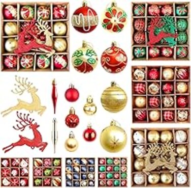 New 40pcs Christmas Ball Ornaments Set, Christmas Balls for Xmas Tree,Plastic Shatterproof Christmas Hanging Ornaments for Holiday Wedding Party Decoration (Red and Gold)