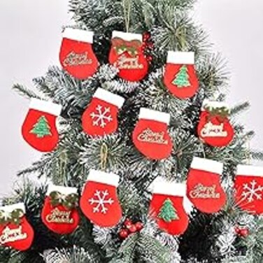 MISTHO 16 Pack Mini Christmas Socks, Red Christmas Stocking Hanging Sock Utensil Holder for Christmas Tree Mantel Home Decor