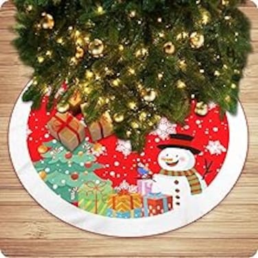 48x48 Red Christmas Tree Dress Snowman Christmas Tree Dress with Santa Red black Buffalo checkered border country retro Christmas decorations for holiday parties