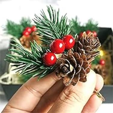 أخرى Pengpen 10Pcs Artificial Red Berries Branches with Pine Cones,Evergreen Christmas Berries D&eacute;cor,for Christmas Flower Wreaths D&eacute;corDIY Xmas Gifts Winter Holiday Season D&eacute;cor