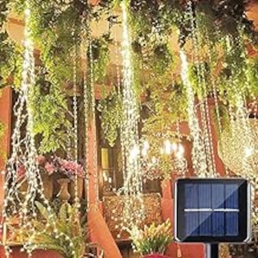200LED Upgrade Solar Fairy Lights Outdoor Waterproof,10 Strand Solar Bunch Lights with 8 Flashing Modes Solar Waterfall Lights, Solar Watering Can Lights Garden Tent String Light (200LED, Warm white)