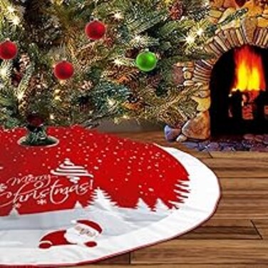 Christmas Tree Skirt Red Xmas Tree Ornaments for White Soft Plush Christmas Tree Mat with Snowy Pattern for Decorations Holiday Party 48 inches