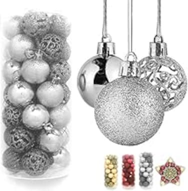 35pcs 4cm Christmas Baubles, Essential Gold &amp; Shatterproof Christmas Ball Ornaments Decoration for Christmas Tree Decor - Silver