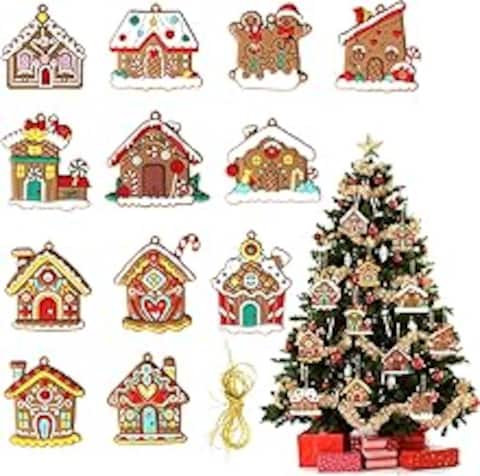 BIGTHREE 12 Pcs Gingerbread House Christmas Hanging Ornament, Gingerbread House Christmas Tree Decorations, Pendant Christmas Ornaments for party decoration Christmas Tree Decoration