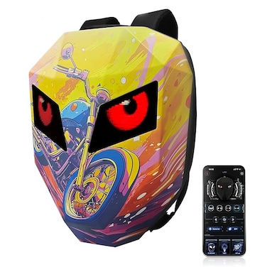Men's LED Motorcycle Backpack with LED Display  Pixel Art Text Image GIF Animation 3D Hard Shell Waterproof  Knight Helmet Bag