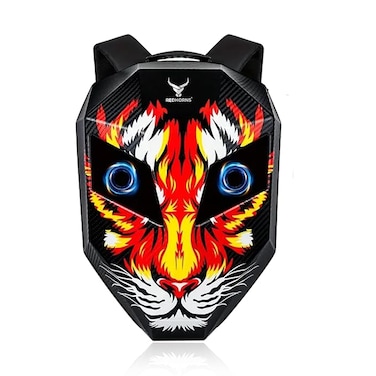 Men's Motorcycle Backpack, Large Capacity Backpack with USB Port, LED Light, 3D Carbon Fiber Hard Shell, Waterproof, Programmable Digital Color Screen Tiger