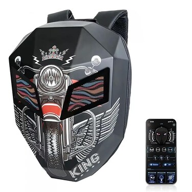 حقيبة ظهر لراكبي الدراجات النارية مزودة بعيون LED، حقيبة ظهر صلبة قابلة للتمدد، حقيبة ظهر مقاومة للماء DIY للسفر والتخييم وحقيبة تخزين خوذة ركوب الدراجات - دراجة