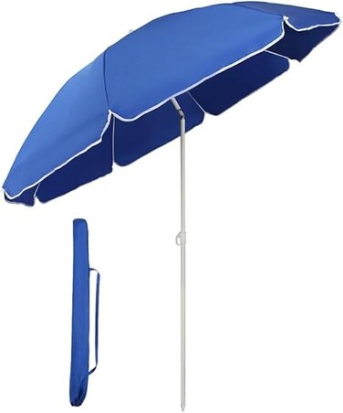 Beach Umbrella with Protective Cover and Adjustable Tilt Angle and Height - Blue