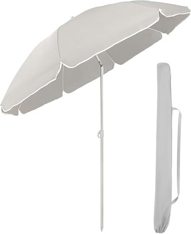 Beach Umbrella with Protective Cover and Adjustable Tilt Angle and Height - White