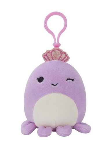 3.5 inch Clip-On Violet the Purple Octopus w Crown , Officially Licensed Kellytoy Plush Toy, Colorful Soft Toy, Gift for Kids, Girls &amp; Boys Washable Squishy Stuff Toy Multicolor All Age