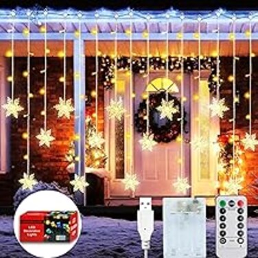 Christmas Decoration Snowflakes Lights,16 Snowflakes 94 LED Christmas Decorations Window Lights with 8 Flashing Modes, USB and Battery Box Powered Waterproof Lights Decorations for Christmas Party