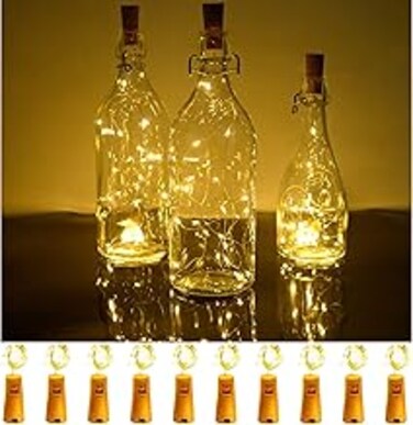 Wine Bottle Lights with Cork,10 Pack Battery Operated Cork Lights 20 Leds,Silver Wire Colorful Fairy Mini Fairy String Lights for Liquor Bottles DIY, Party, Decor,Christmas,Wedding(Warm White)