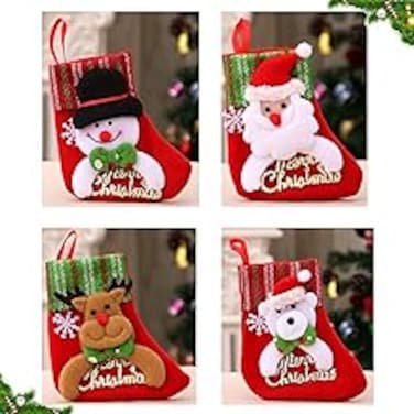 Set of 4 Traditional Christmas Stockings &ndash; Christmas Decorations for Home - Sock Sack Gift Bags for Christmas Tree Decorations - Candy Pouch for Xmas New Year Holidays