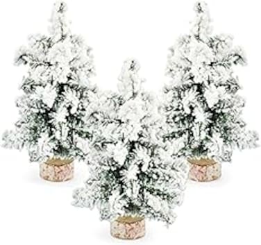 SLEEPHEAD&reg;3 Pack Tabletop Mini Christmas Tree, White Artificial Mini Christmas Tree Snow Miniature Pine Christmas Tree with Wood Base,Perfect for Christmas Decorations, Home, Dining Table