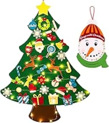 3ft DIY Christmas tree set with light felt-Christmas decorations wall hanging 33 ornaments children's gifts with light strings (excluding batteries)