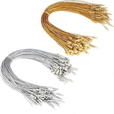 200pcs Christmas Ornaments Hanger String, Gold Silver Metallic Decorative Ornament String Hangers with Snap Fasteners, Polyester Precut Hanging Ropes,for Xmas Holiday Party Hanging Decor String