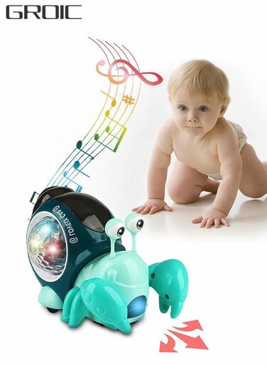 Green Crawling Crab Toys With Lights, Interactive Music Toys, Electric Crawling Crab Toys, Universal Driving Toys, Baby Crawling Toys