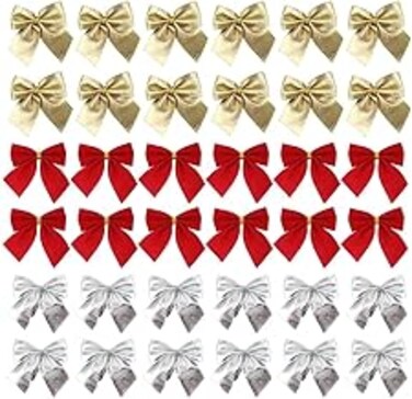 أخرى 36 Pack Golden Silver Red Christmas Bow Christmas Tree Hanging Decoration Wreath Gifts Wedding Party Bowknot Decoration Accessories