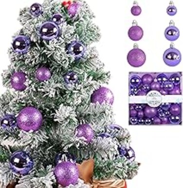 Christmas Ball Ornaments,44pcs 3cm/4cm/5cm Small Christmas Tree Decorations,Shatterproof Xmas Christmas Tree Balls with String for Xmas Holiday Hanging Christmas Ball Christmas Tree Ornaments (Purple)