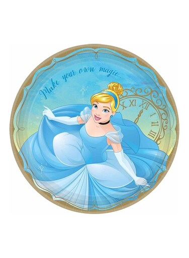 8-Piece Once Upon A Time Cinderella Round Paper Plates 9in Kids Birthday Party Tableware, Party Supplies