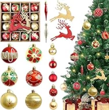 40Pcs Christmas Balls Ornaments,Shatterproof Christmas Tree Hanging Balls,Glitter Plastic Xmas Tree Baubles,Christmas Party Decor Supplies, Xmas Theme Painting Balls for Home Party Decorate