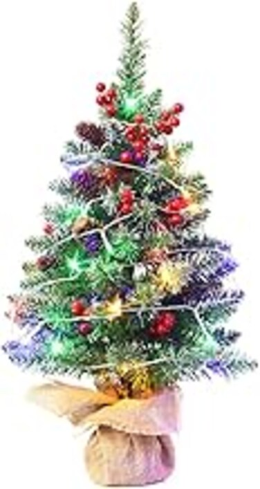 Duukoa Small Christmas Tree with lights and ornaments Santa Tree Seasonal Holiday Decoration Tree for Home, Office, Party（45 cm）