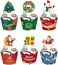HELVAK 24 Pcs Christmas Cupcake Decorative Packaging Snowman Santa Claus Reindeer Elf Christmas Tree Cake Decoration Suitable for Christmas Holiday Party Cake Decorative Supplies