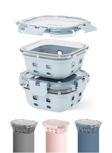 Set of 2 Glass Food Storage Containers with Airtight Lids and Silicone Protection, Leakproof Food Organizer, Freezer, Dishwasher, Microwave Safe, Kitchen Organizer for Food (320ml, Ice Blue)