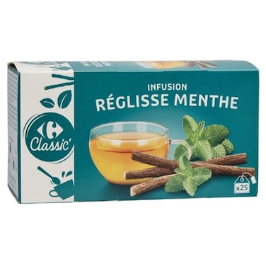 Carrefour Bio Organic Licorice and Mint Herbal Tea, 25 Tea Bags