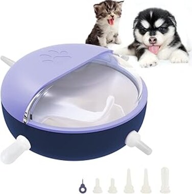 SYOSI 4 Nipples Puppy Nursing Station, 180ML Silicone Puppy Pacifiers Pet Milk Feeder Feeding Bowl for New Born Pet, Puppies, Kitten, Cats, Dog, Rabbits (Purple)