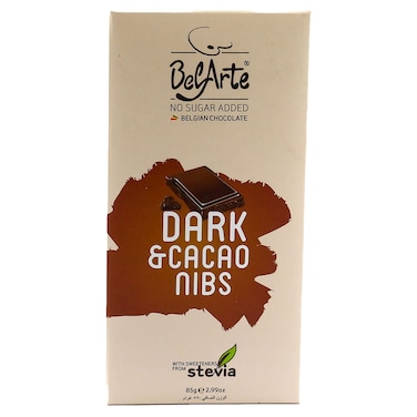Belarte No Sugar Added Dark Chocolate with Cacao Nibs, 85g