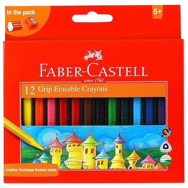 فابر كاستال مجموعة ألوان الشمع القابلة للمسح بتصميم مدهش مكونة من 12 قطعة مع ممحاة ومبراة - متعدد الألوان