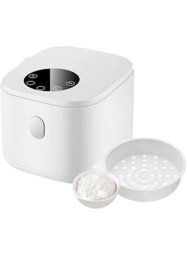 XVersion Rice Cooker Small 1.8L with Steamer, Digital Multi Cooker with Timer and Keep Warm Function,Non-Stick Cooking Pot,3-Cup Capacity for Rice,Soup,Eggs,Compact Size,1-Year Warranty (Beige)