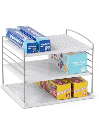 YouCopia UpSpace Cabinet Box Organizer, Adjustable Kitchen and Pantry Shelf for Plastic Wrap and Foil Storage, Medium