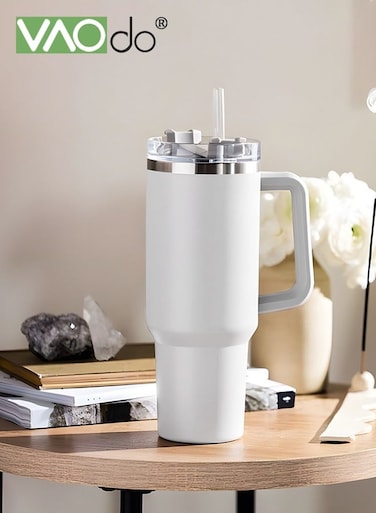 1200ml Stainless Steel Hot Water Cup Double Layer Vacuum with Handle and Lid and Straw to Keep Drinks Cool for Up to 24 Hours Dishwasher Safe Coffee Mug