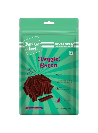 Bark Out Loud by Vivaldis - Veggie Bacon - Veg/Vegan Spanish Treats  Low Fat, High Protein Treats   with Antioxidants for Dogs 100g