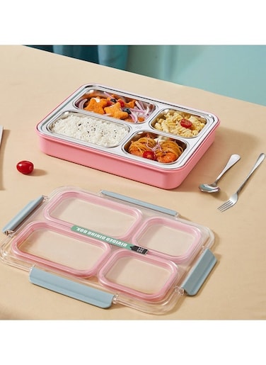 Stainless Steel Lunch Box with Divided Compartments Meal Prep Containers Lunch Box for Adults Kids Leak Spill Proof Design Snack Box with Utensils BPA-Free Dishwasher Safe (Pink 1.8 L)