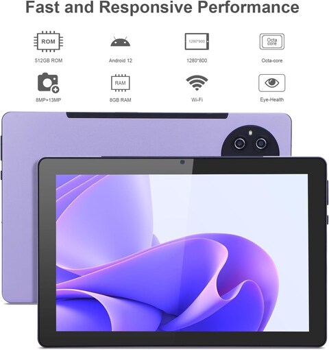CM7800 Plus 8GB+512GB Purple WiFi 5G 10.0 Inches Tablet, Compatible With Android